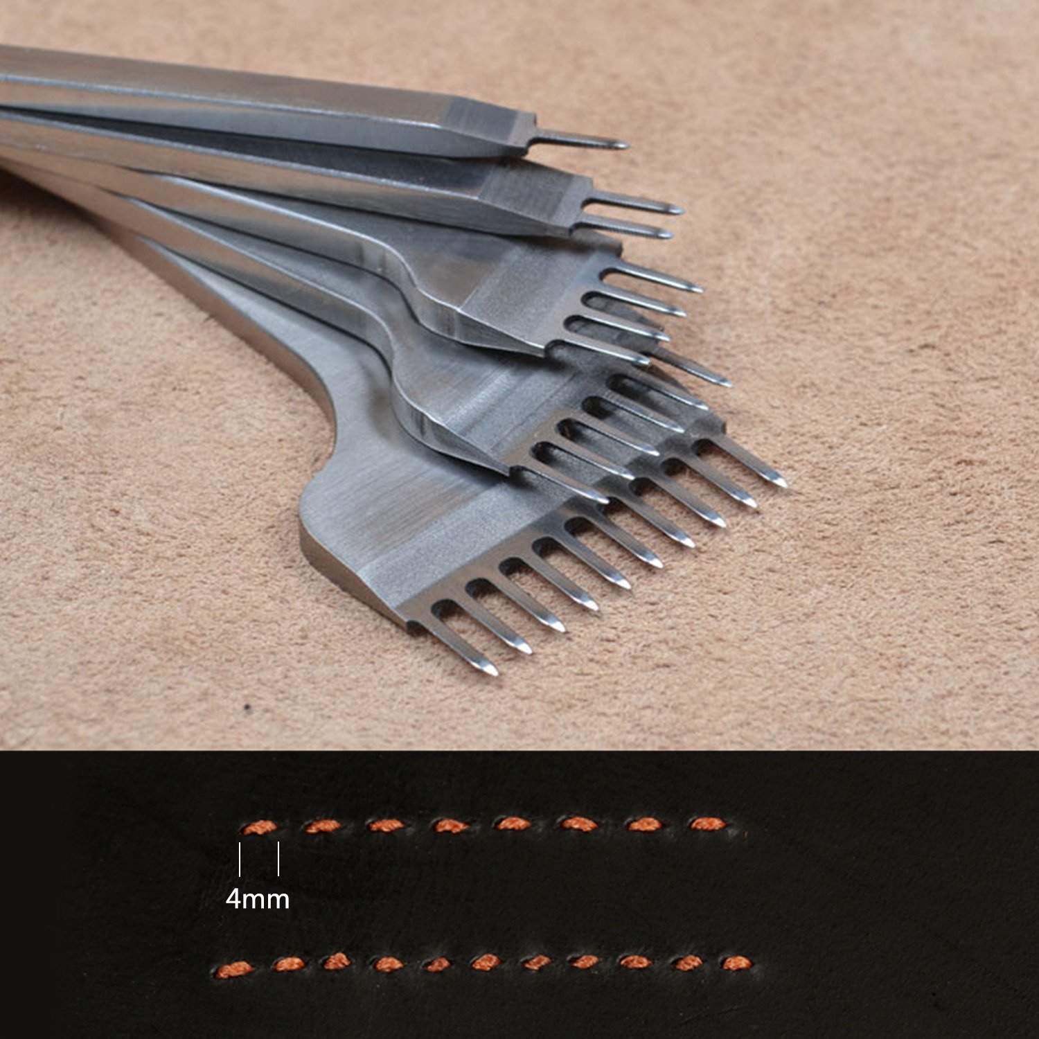 New Leather Craft Tool 4mm Hole Punches 1+2+4+6 Prong Lacing Stitching