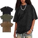 TinyChoice 3 Pack Oversized Tshirts for Women Workout Crewneck Casual Vintage Tee Loose Fit Heavyweghit Short Sleeve Shirts