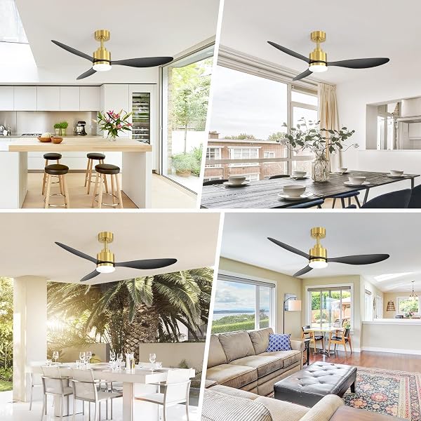 BREEZARY 52″ CEILING FANS WITH LIGHTS AND REMOTE, QUIET DC MOTOR, 3 REVERSIBLE BLADES, MODERN GOLD AND BLACK CEILING FAN WITH 3-COLOR LED LIGHT FANDELIER FOR BEDROOM LIVING ROOM