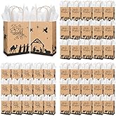 Kolldenn 50 Set Christmas Nativity Gift Bags Christian Kraft Paper Bags Joy to The World Christmas Goodie Boxes with Tissue Paper Religious Gift Boxes for Xmas Holiday Holy Nativity Party, 2 Styles