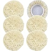 phepetroll 6 PCS Wool Buffing Polishing Pads - 3 Inch Natural Wool Cutting Pads With Hook and Loop Backing, Compound &amp; Polishing for Automotive Car Boats Glass Furniture Body Repair