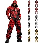 YVENLG Men Halloween Skeleton Costume 2 Piece Tracksuit Funny Scary Skull Print Hoodie Sweatshirt Jogger Pants Outfits