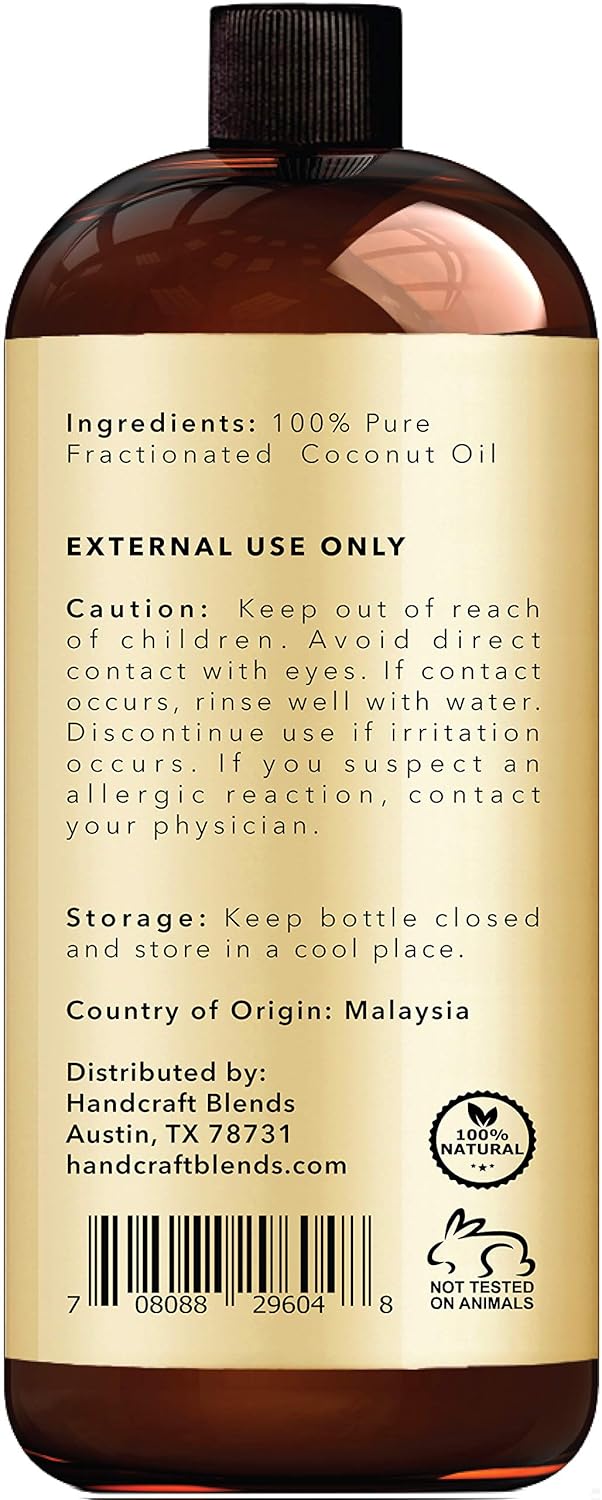 Fractionated Coconut Oil – 100% Pure & Natural Premium Therapeutic Grade - Great Carrier Oil for Essential Oils, Face Moisturizer & Body Oil, Non Greasy Massage Oil, for Skin & Hair, – Huge 16 OZ - Bottle May Vary : Beauty