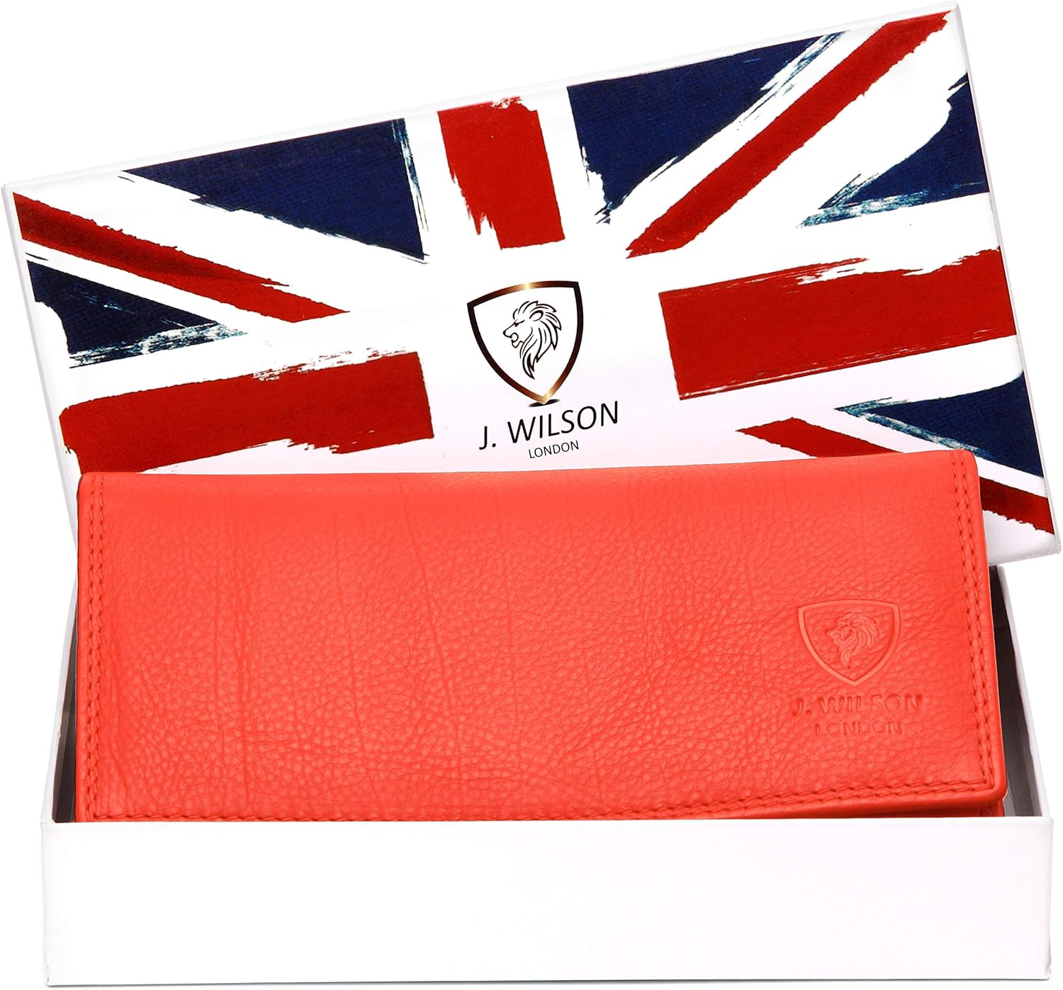 J. Wilson London Ladies RFID Protection Real Leather Purse Card Women Wallet Zip Coin Pocket, Orange - Image 4