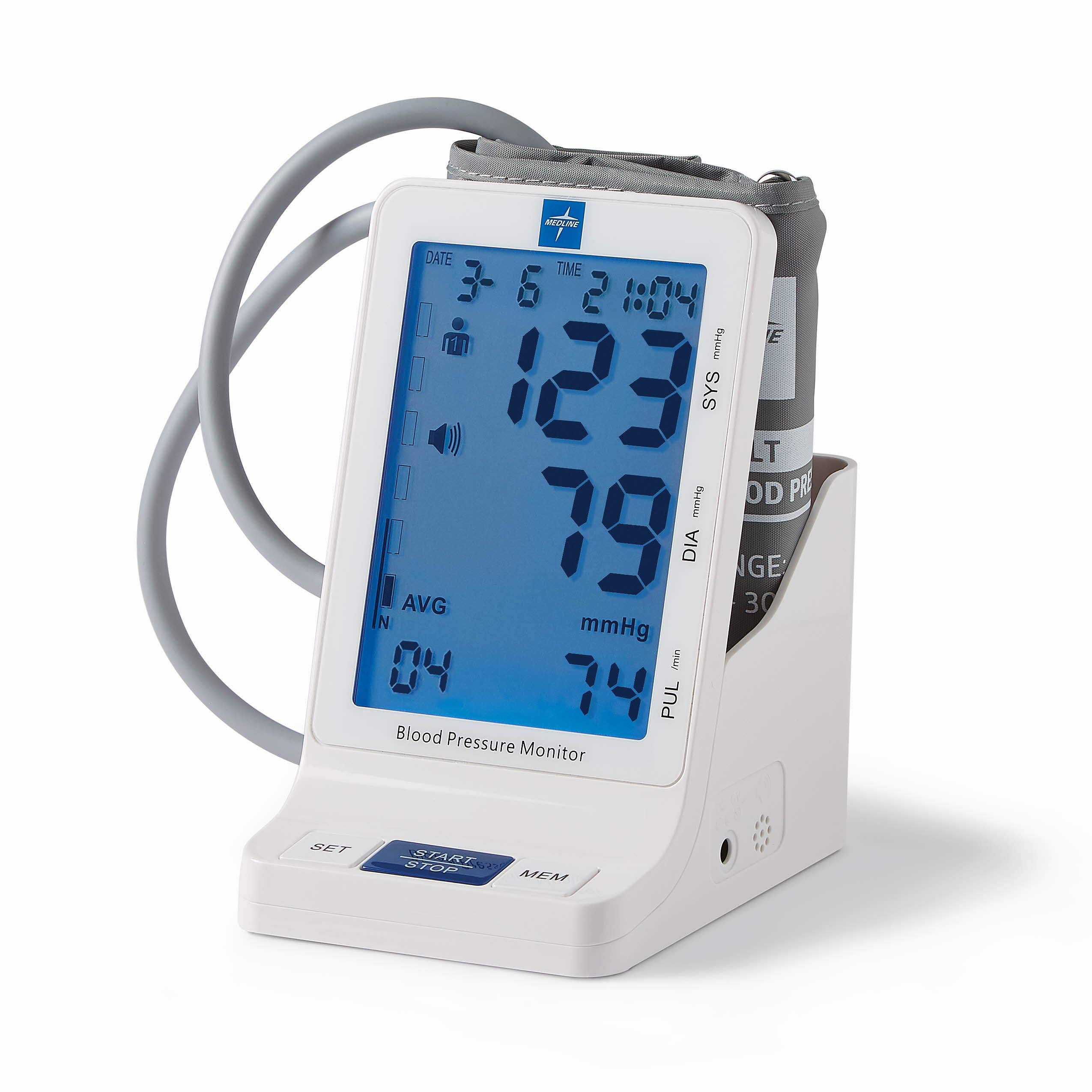 Photo 1 of Medline Elite Bedside Talking Automatic Digital Blood Pressure Monitor with Universal Upper Arm Cuff (fits arms 22-42 cm), AC Adapter and Batteries, Alarm and Extra Large Backlit Display