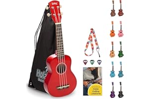 Hola! Music Ukuleles for Adults, Kids & Beginners - 21" Maple Soprano Ukulele w/Bag & More - Red