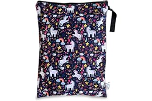 FLOCK THREE Waterproof and Reusable Wet Bag Diaper Stroller Water Resistant Swimsuit Travel Toiletries Yoga Gym Washable Carrier Unicorn Large 12.6'' x 16.5''