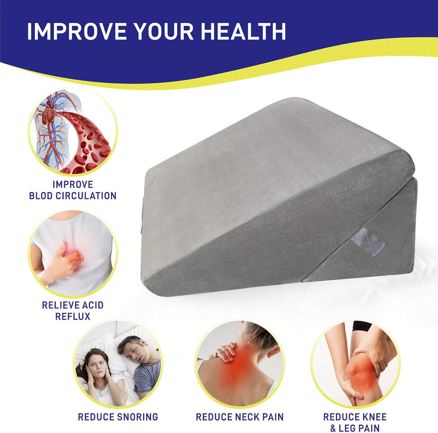 Healthex Bed Wedge Pillow - Memory Foam Top Adjustable 9&12 inch Folding Incline Cushion, for Legs and Back Support Pillow, Acid Reflux, Heartburn, Allergies, Snoring, Reading- Soft Washable Cover: Health & Personal Care