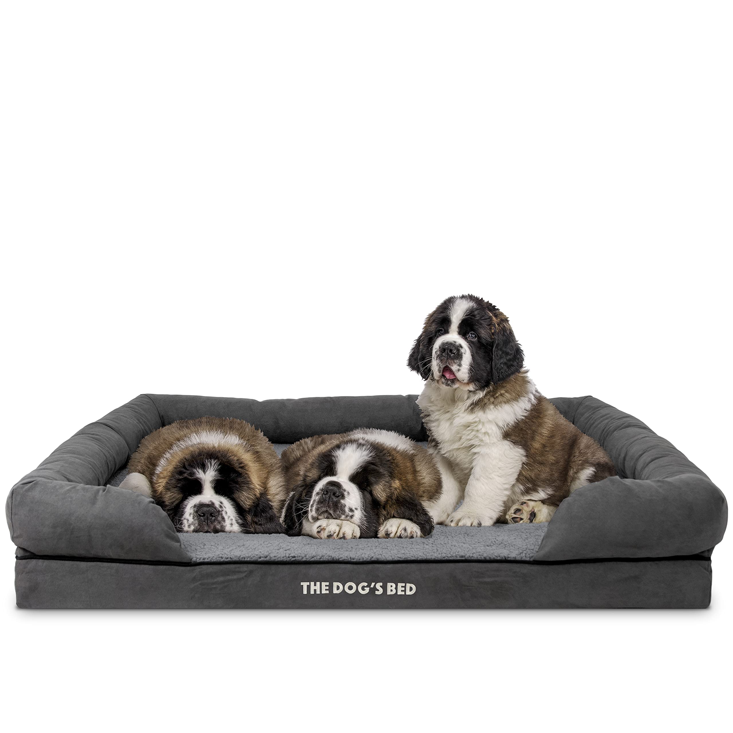 The Dog’s Bed – Orthopaedic Memory Foam Bolster Bed, Grey Plush, XXL