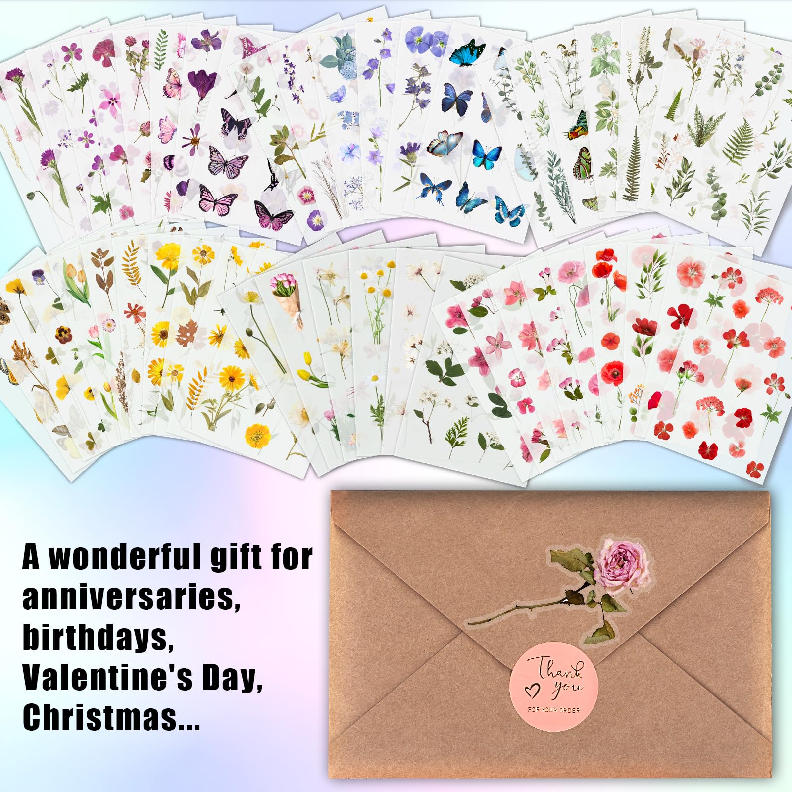 Arme Flower Stickers for Scrapbooking(590 Pieces, 48 Sheets),Decorative Floral Stickers, Small Flower Stickers for Adults, Pressed Flower Stickers Pack, Colorful Wildflower Stickers for Scrapbooking