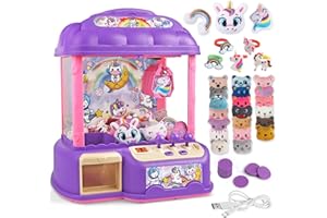 TINGINGYULI Unicorn Claw Machine for Kids,Mini Vending Candy Grabber Machines ,Electronic Arcade Claw Game Machine for Girls Boys,Prize Dispenser Toys for Party Birthday Easter Gifts with 28 Mini Plush Toys