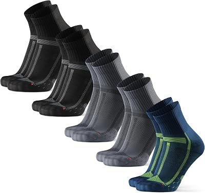 Quarter Laufsocken, 5er Pack, Mehrfarbig (2x Schwarz/Grau, 2x Grau/Schwarz, 1x Blau/Gelb), 39-42