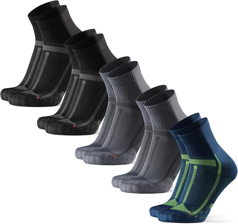 Quarter Laufsocken, 5er Pack, Mehrfarbig (2x Schwarz/Grau, 2x Grau/Schwarz, 1x Blau/Gelb), 39-42