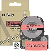 Epson LABELWORKS 224BMRPX Genuine PET (Polyester) Tape Cartridge - Black on Matte Red Designer Craft Label Maker Tape - 1" (24MM) Wide, 26'