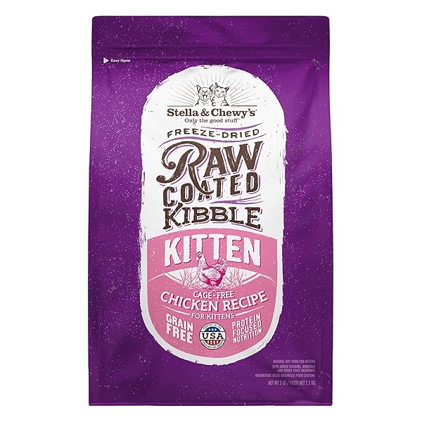 STELLA & CHEWY’S RAW COATED PREMIUM KIBBLE CAT & KITTEN FOOD – GRAIN FREE, PROTEIN RICH MEALS – CAGE-FREE CHICKEN FOR KITTENS RECIPE – 5 LB. BAG