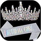 COCIDE BIRTHDAY GIRL Sash for Women Happy Birthday Sashes and Crowns for Girls Crystal Tiaras for Princess Silver Party Decoration for Gift Headband Supplies Accessories Favors