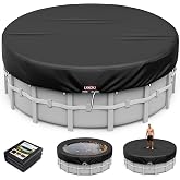 LXKCKJ 10 Ft Pool Cover for Above Ground Pool, Round 420D Solar Oxford Tarp | 100MPH Windproof with 2 Buckles and &amp; Weight Rings, 634N Tear-Resistant, Waterproof 10000PA, UV Protection, Cuts Evaporation