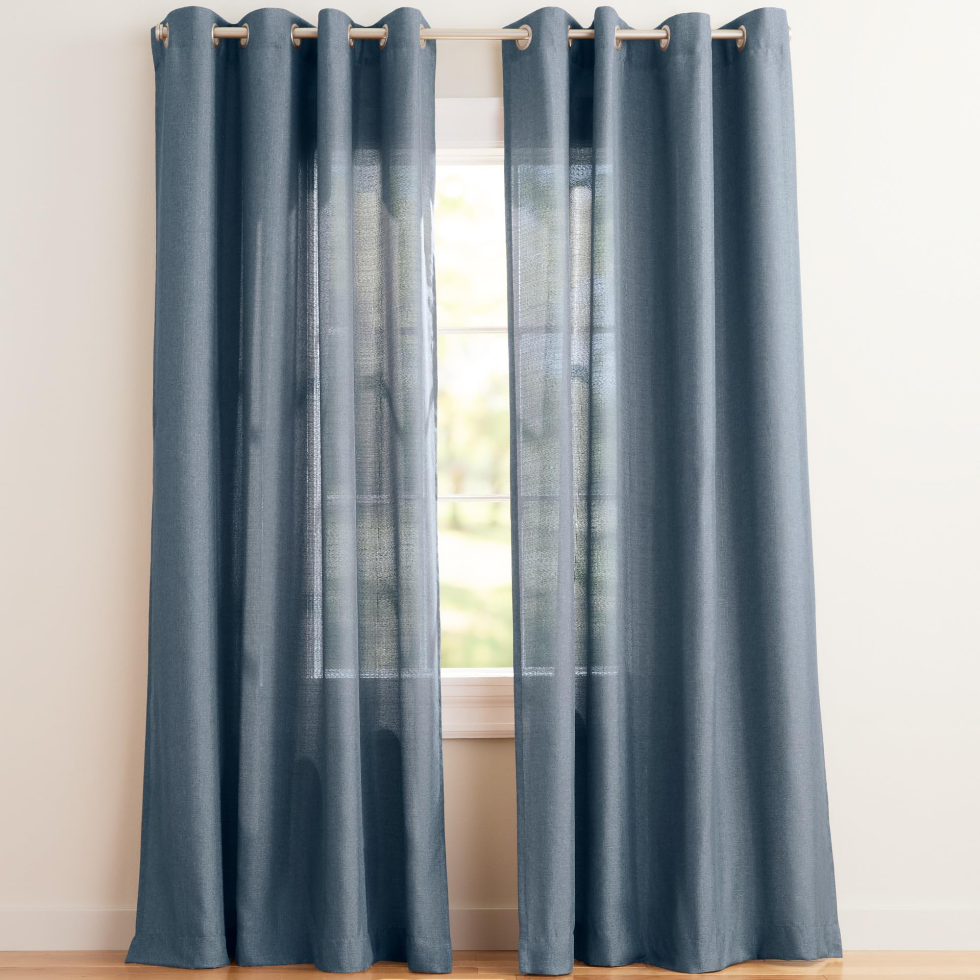 Exclusive Home Loha Linen Grommet Top Curtain Panel Pair, 54"x96", Blue