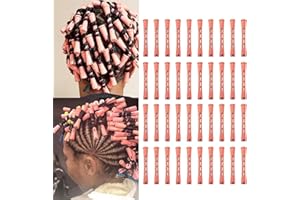 Meigick Perm Rods Set for Natural Hair 40Pcs Pink Plastic Cold Wave Rods Hair Curling Rollers Small Size 0.51 Inch For Short 