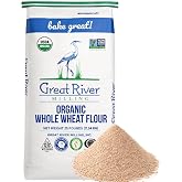 Great River Milling Organic Whole Wheat Flour, High Protein, 25 lb | Organic Whole Wheat Flour for sourdough, sandwich loaves, rolls, pizza dough, muffins and rustic baking; hearty wheat flavor