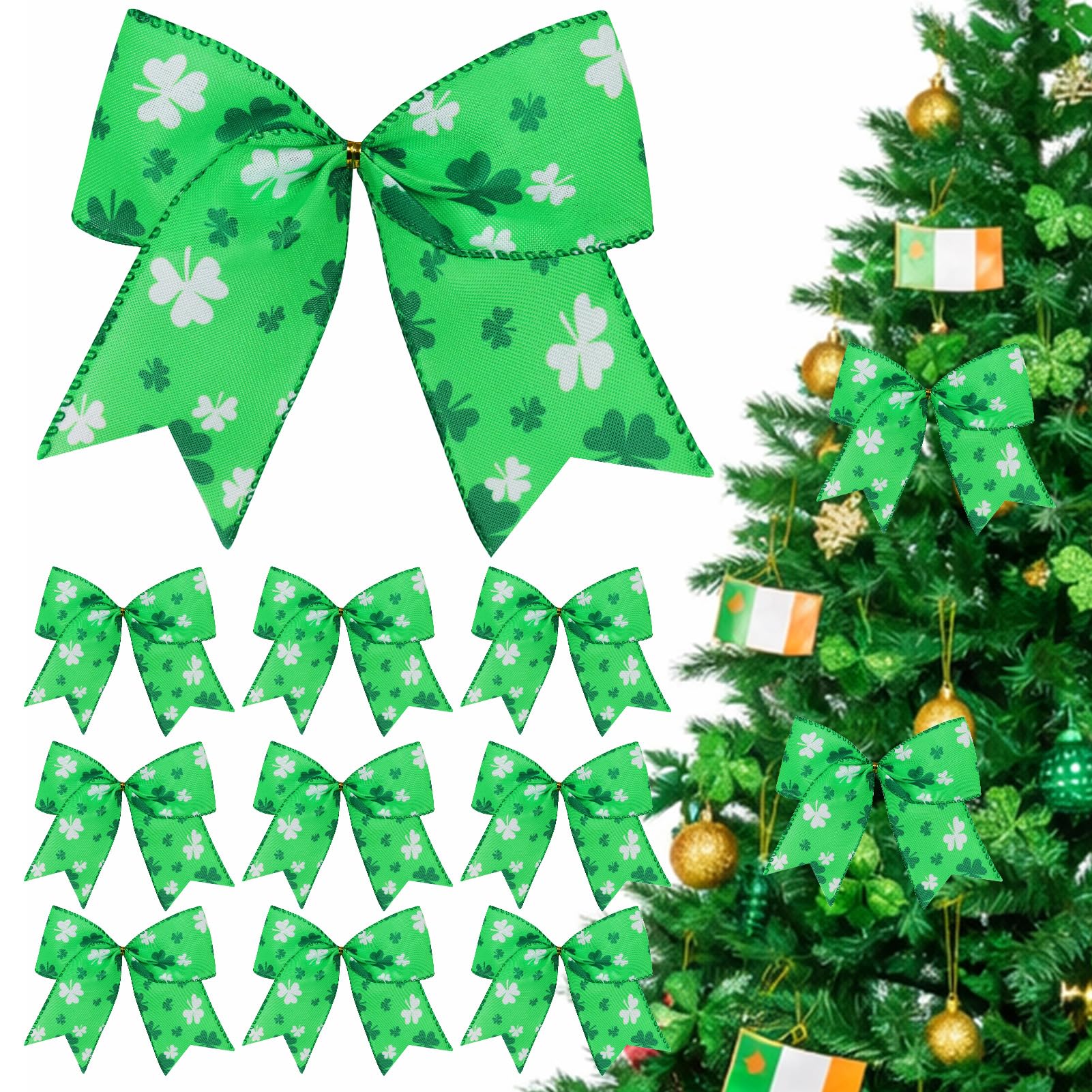 Photo 1 of 12 Pcs St Patricks Day Tree Bows Decorations,6 Inch St Patrick’s Ornaments with Irish Shamrock for Tree Home Party Front Door Indoor Outdoor Holiday Decor