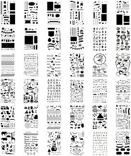 Amazon Com 36 Pcs Plastic Journal Stencil Set For Journal Notebook Diary Drawing Scrapbook Journal Stencils Templates 4x7 Inch
