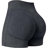 YEOREO Women Workout Biker Shorts Impact 4.5" Faux Denim No Front Seam Mid Waist Hidden Scrunch Lifting Yoga Gym Shorts