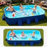 Japard 104" Foldable Non-Inflatable Swimming Pool, XL Indigo Blue | Non-Inflatable Swimming Reinforced Sidewalls Deep for Baby Toddler Adults Backyard No Hassle Collapsible Portable
