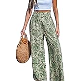 CUPSHE Womens Wide Leg Pants Elastic High Waisted Beach Trousers Cotton Linen Summer Palazzo
