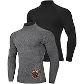 Runhit 2 Pack Men's Thermal Compression Shirts Long Sleeve Mock Turtleneck Fleece Lined Undershirt Athletic Base Layer