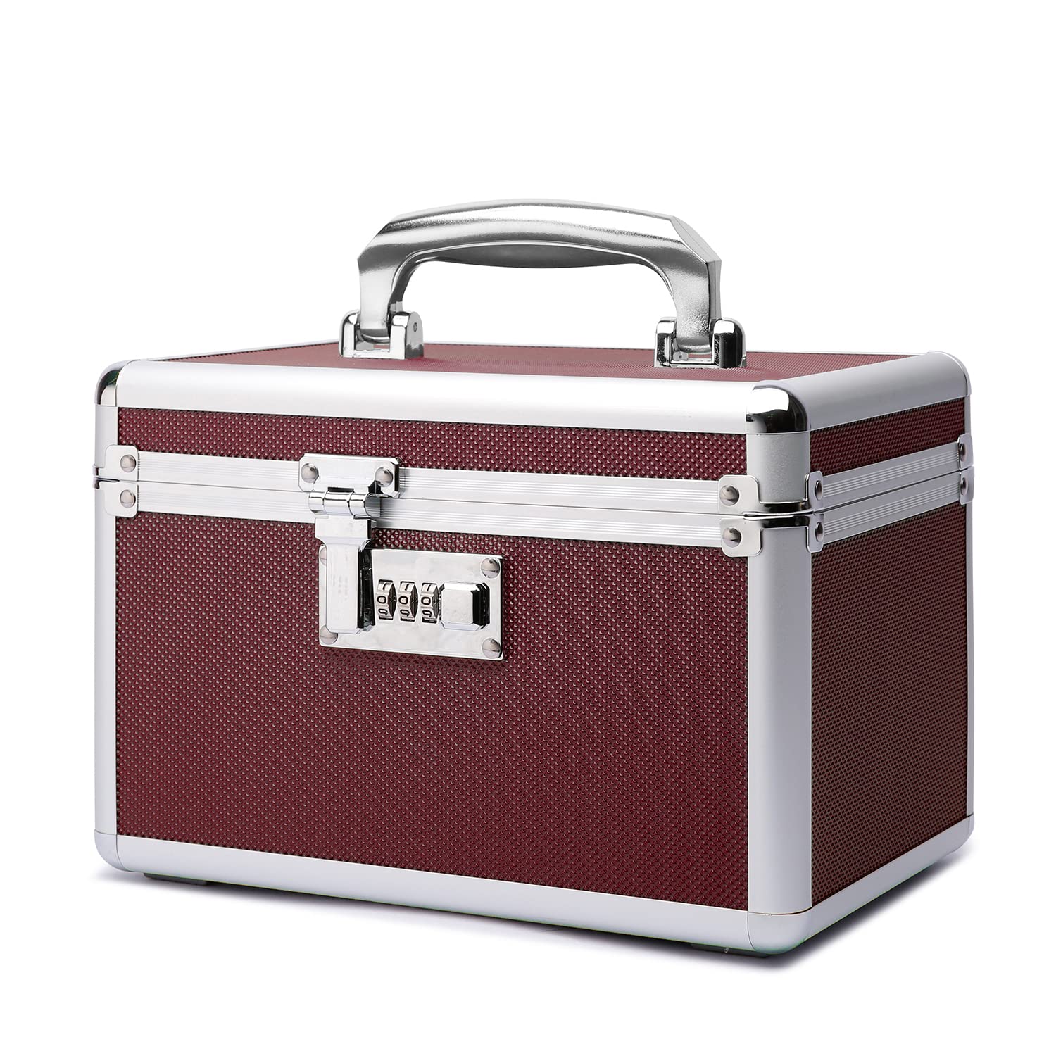 HEWEI WORKS Locking Medicine Box with Portable Storage Case, 10.2''x 6.8''x 6.8'', Childproof Medication Lock Organizer, Lockable Box for Money, Documents & Meds (Brown/Small)