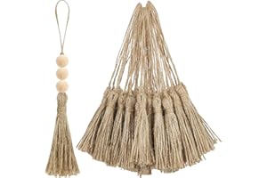YSLEEN 40 Pieces Natural Jute Tassels for Crafts Small Tassels Bulk Jute Rope Tassels DIY Wood Beads Bookmark Garland Projects Decorations for Party Christmas Wedding Gift Tags Crafts