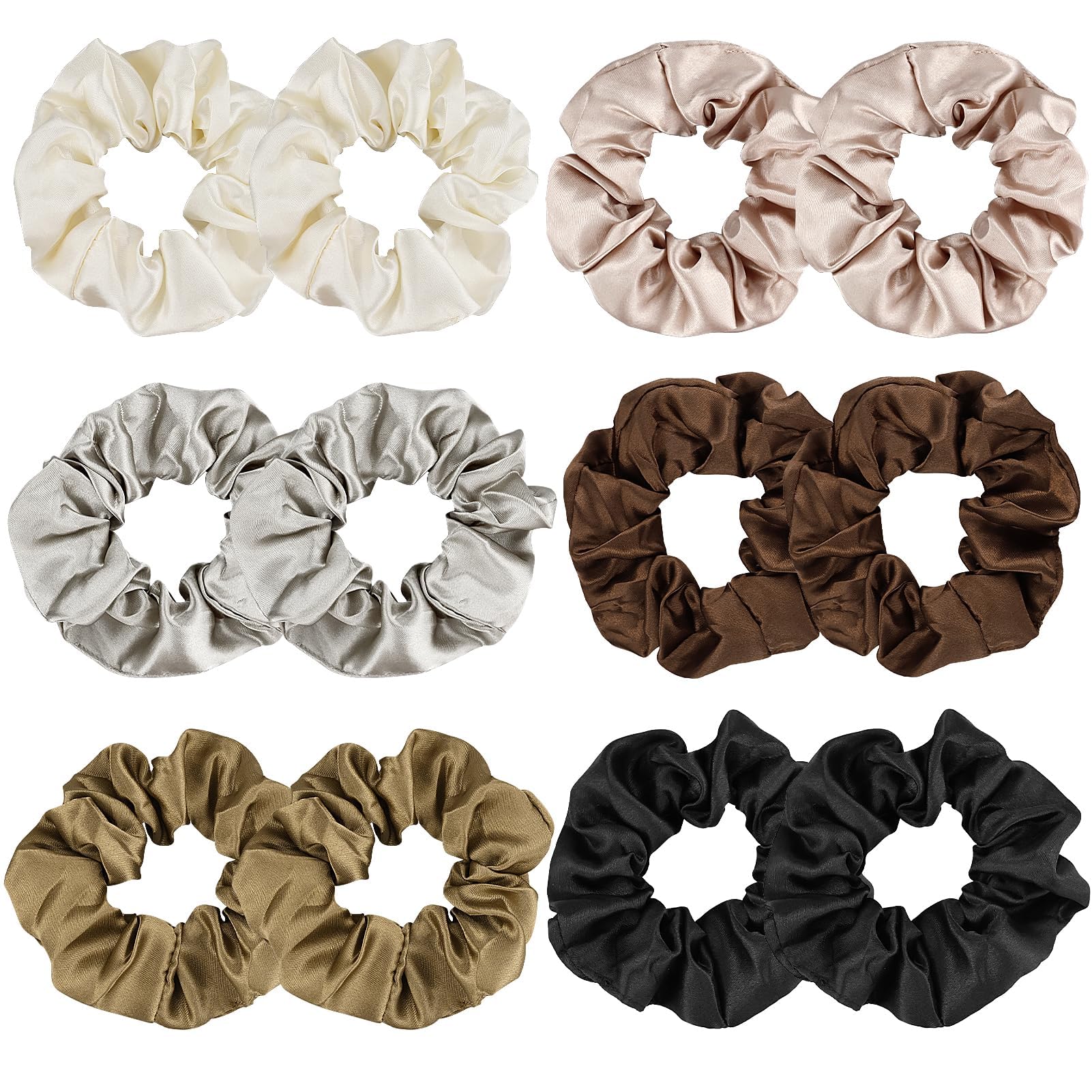 12 Pieces Silk Hair Scrunchies - 6 Colors Satin Elastic Hair Ties and Bobbles for Women Girls - Soft Hair Accessories