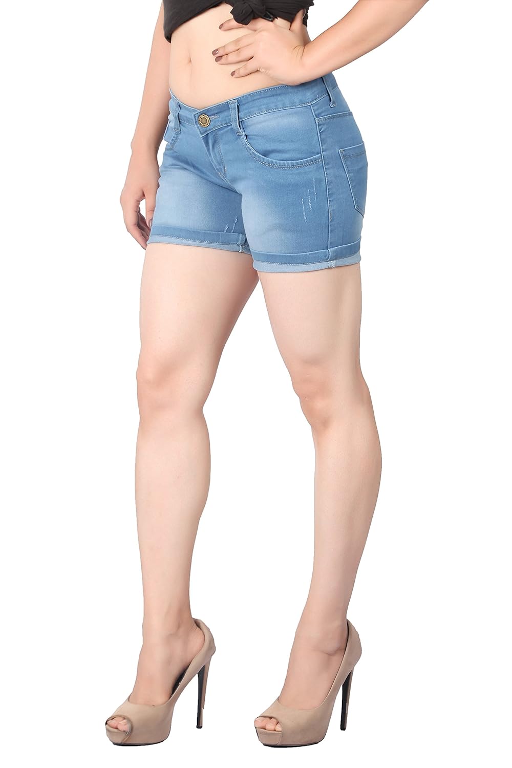 fck-3 women silky stretchable faded wash denim hot short