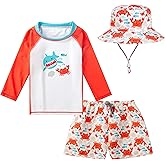 Toddlers and Baby Boys' 3-Piece Swimsuit Trunk Rashguard Set and Sun Hat Swimwear Bathing Suit Sunsuit Swim Shirt UPF 50+