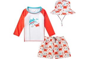SGMWVB Toddlers and Baby Boys' 3-Piece Swimsuit Trunk Rashguard Set and Sun Hat Swimwear Bathing Suit Sunsuit Swim Shirt UPF 50+