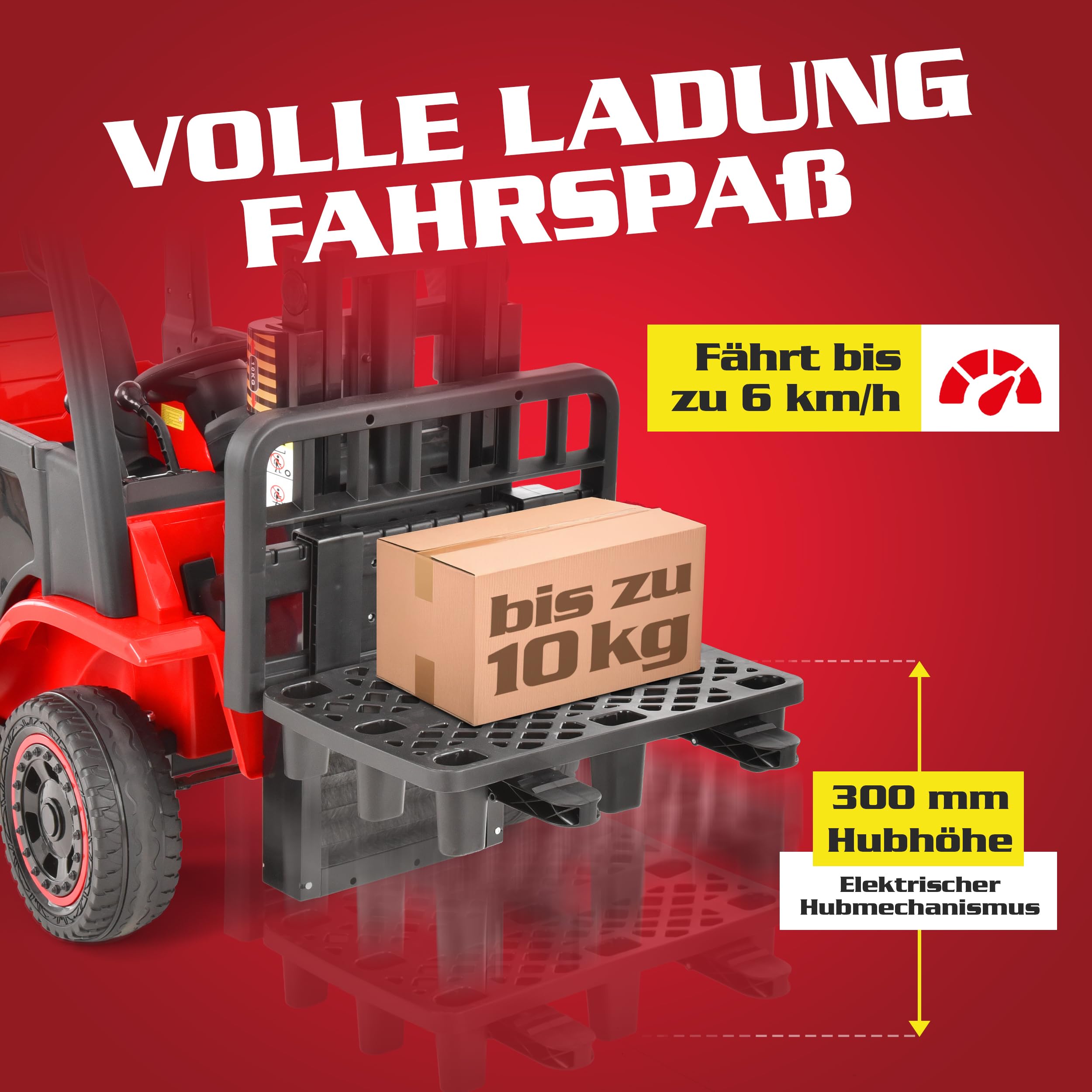 HECHT Kinder Elektro Gabelstapler 12V rot mit Fernbedienung 2