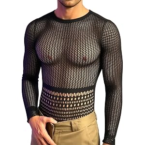 Cambkatl Men's Fishnet Bodysuit Lace Holloe Bodystocking One Piece Suspender Pantyhose Sexy Lingerie Clubwear