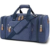 Gonex Canvas Duffle Bag for Travel 60L Expandable Duffel Weekend Overnight Bag men (Blue)
