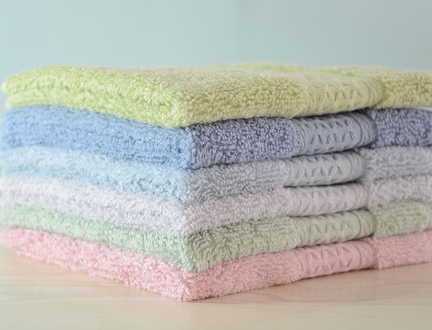 Cleanbear Pure Cotton Wash Cloths Face Cloths, 6 Colors per Set, 13 x 13 Inches (Light Blue, Jade Green, Light Green, Grey, Light Grey, Pink): Kitchen & Dining