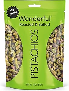 Wonderful Pistachios No Shells, Roasted & Salted Nuts, 12 Ounce Resealable Bag, Protein Snacks, Gluten Free, Healthy Snack