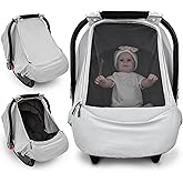 Baby Car Seat Cover,Sunproof Car Seat Canopy for Babies, Extra Large Mesh Window Baby Car Seat Sun Shade Cover,Infant Carseat Covers for Summer/Autumn Use(Gray)