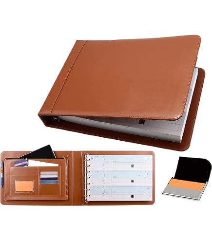 Performore Cheque Book Binder - Business Check Holder With Pen & Calculator 2 Pack