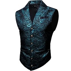Barry.Wang Mens Blue Green Paisley Victorian Suit