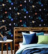 Arthouse Cosmos Space Planets Charcoal Wallpaper Teen Bedroom 3D Stars view 3