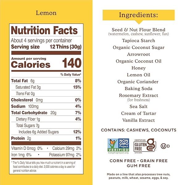 SIMPLE MILLS LEMON SEED & NUT FLOUR SWEET THINS, PALEO FRIENDLY & DELICIOUS SWEET THIN COOKIES, GOOD FOR SNACKS, NUTRIENT DENSE, 4.25 OZ (PACK OF 3)