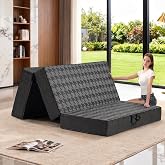 Tri Folding Mattress Full Size - 6 Inch Dual-Layer Memory Foam Foldable Mattress Portable Floor Bed Sofa with Removable Washable Cover, Handle &amp; Non-Slip Bottom for Travel,RV,Camping,Guest,Yoga, Black