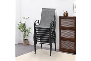 PIZZELLO Patio Chairs Set of 8, Outdoor Dining Chairs with All Weather Lightweight Textilene, Lawn Chairs 300Lbs Capacity for Backyard Deck Poolside Garden, Grey