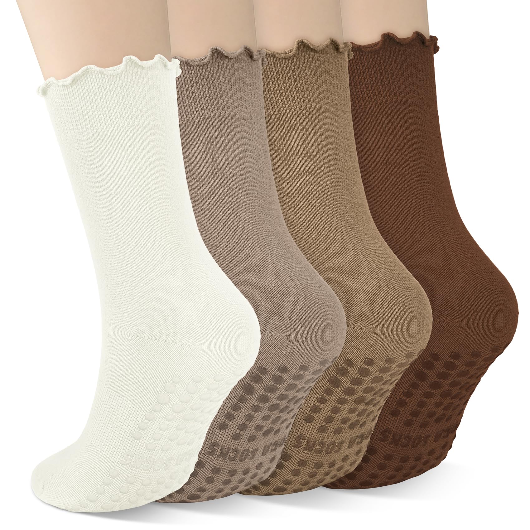 Photo 1 of 4 Pairs Pilates Socks with Grips for Women Yoga Grip Socks Pilates Non Slip Athletic Crew Cute Ballet Hospital Workout 9-11