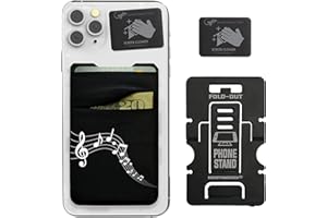 Gecko Travel Tech Double Pocket - Adhesive Card Holder - Cell Phone Pouch - Stick on Spandex Pocket - Carry Credit Cards and Cash - MUSIC